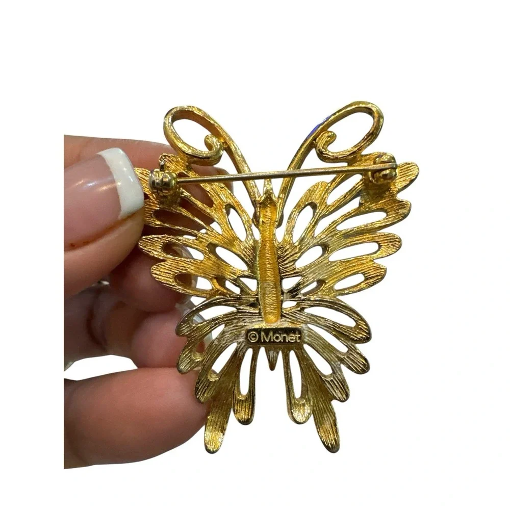 Monet Butterfly Brooch Dimensional Bright Gold Plate Pierced Collectible Vintage